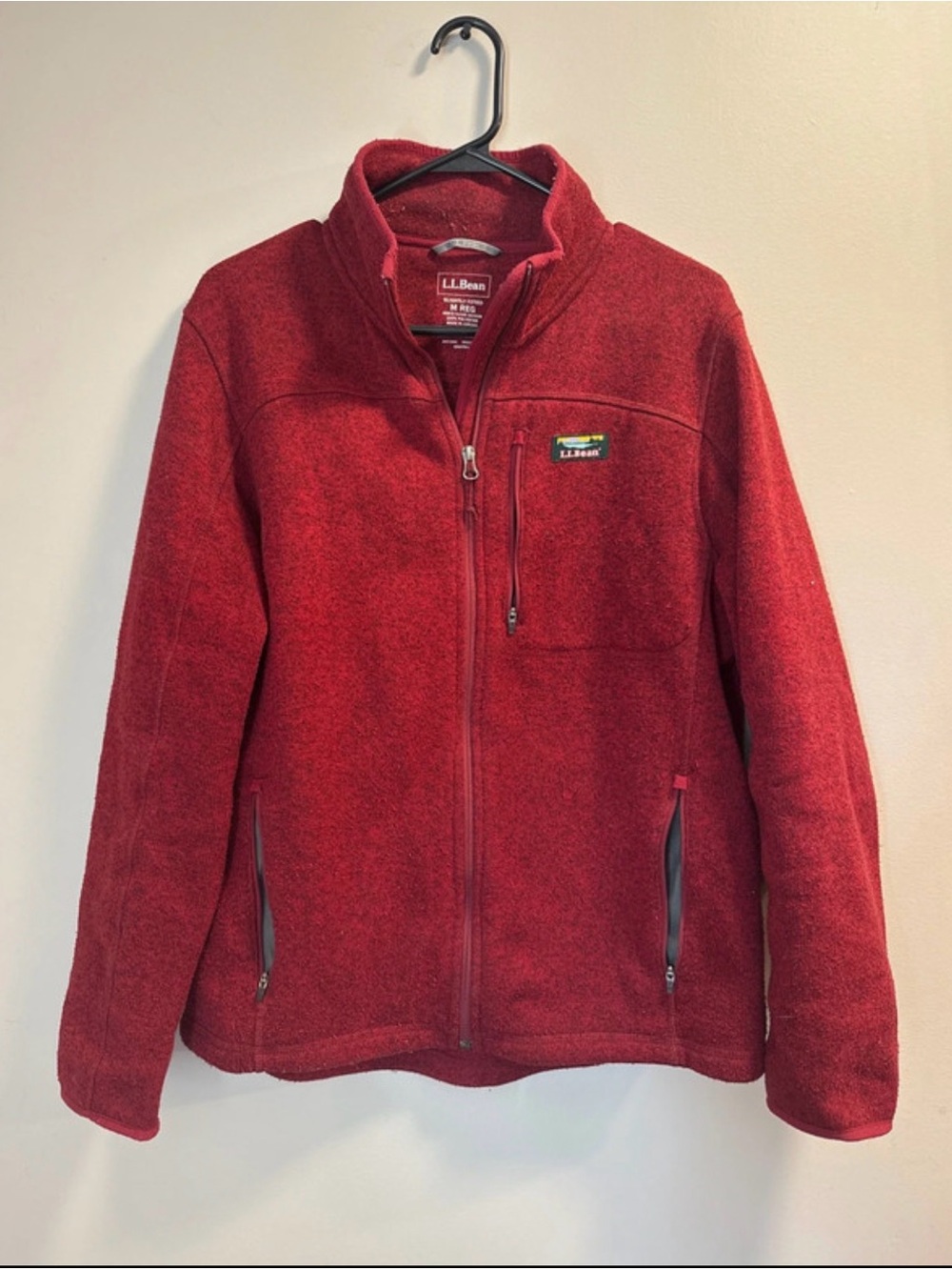 L.L.Bean Red Heathered Quarter‑Zip Fleece Pullover